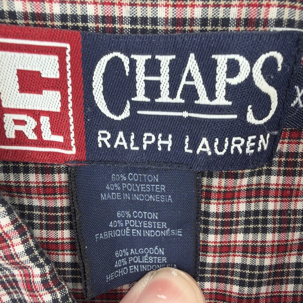 Chaps Ralph Lauren Button Down Shirt Mens XXL Red Plaid Short Sleeve Cotton - Picture 5 of 9